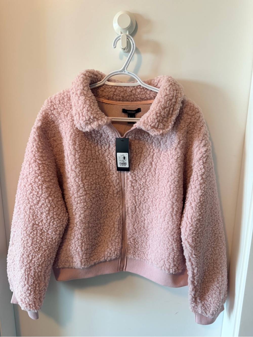 Forever 21 Fuzzy Pink Teddy Zip Jacket